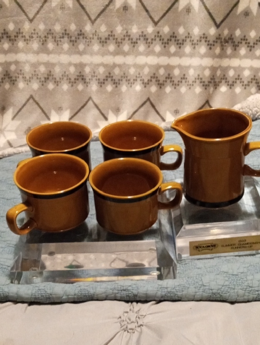 Amber Brown Ceramic Creamer and Cup Set - Home Dining